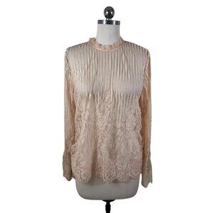 This & More Crochet Blouse Womens XL Beige Romantic Victorian Boho CottageCore
